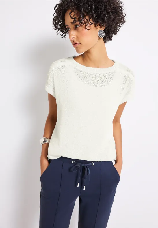 Gestreept shirt met gebreide look voor dames in Zwart