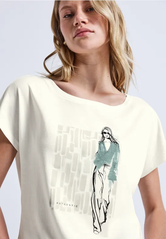 Street One T-Shirt Donna Grigia Casual con Stampa (IT 42, EU 38