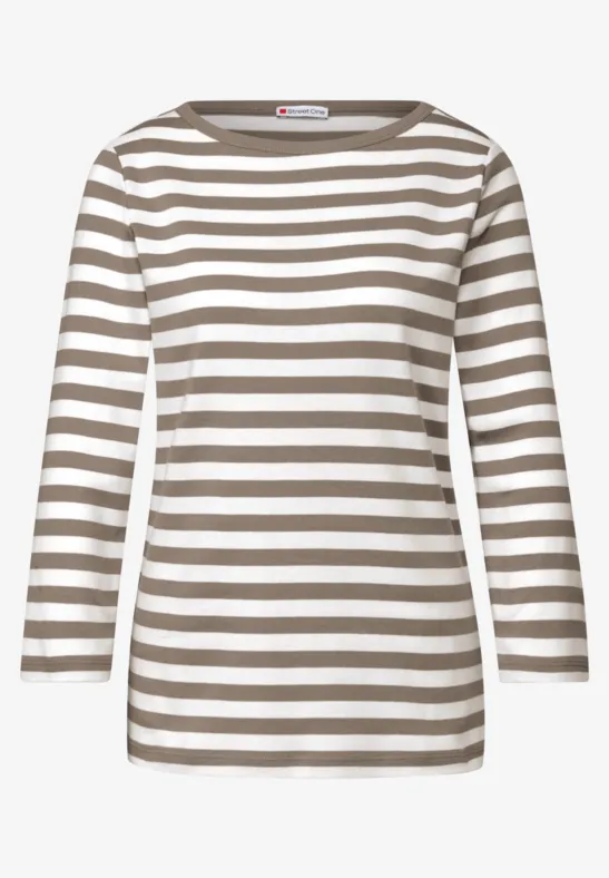 Gestreept shirt met folieprint voor dames in Beige