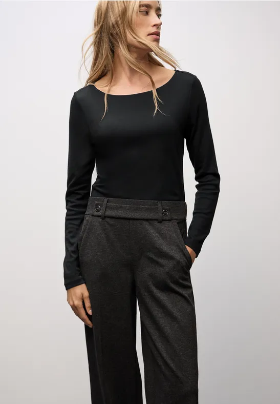 T-shirt Basique à Manches Longues Femme - Coupe Classique, Double Couche Opaque | Street One, Taille 38 Et Plus