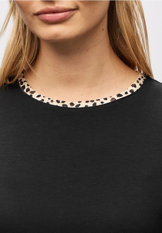 T-shirt Femme Street One – Manches Longues, Col Rond Avec Détail Léopard | Basique Jersey Tendance