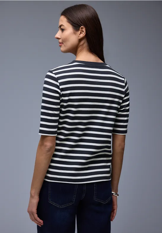 Street One STREET ONE GESTREIFTES T-SHIRT - T-shirt print - schwarz/zwart