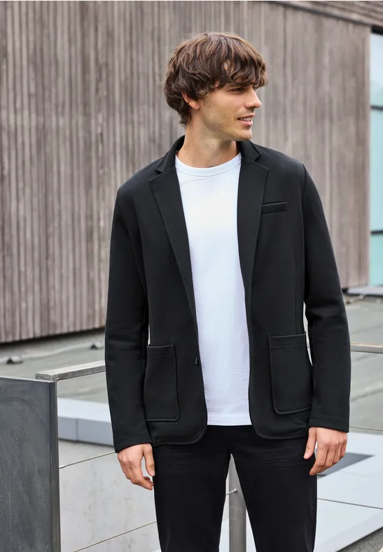 STREET-ONE Piqué Jersey Sakko für Herren in Schwarz | STREET-ONE