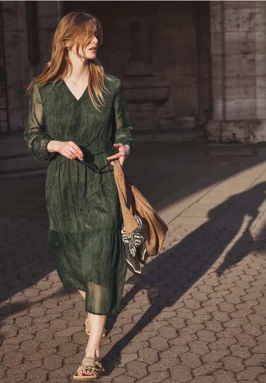 Olive shop 様 STREET-ONE Chiffon midi-jurk met print voor dames in Groen