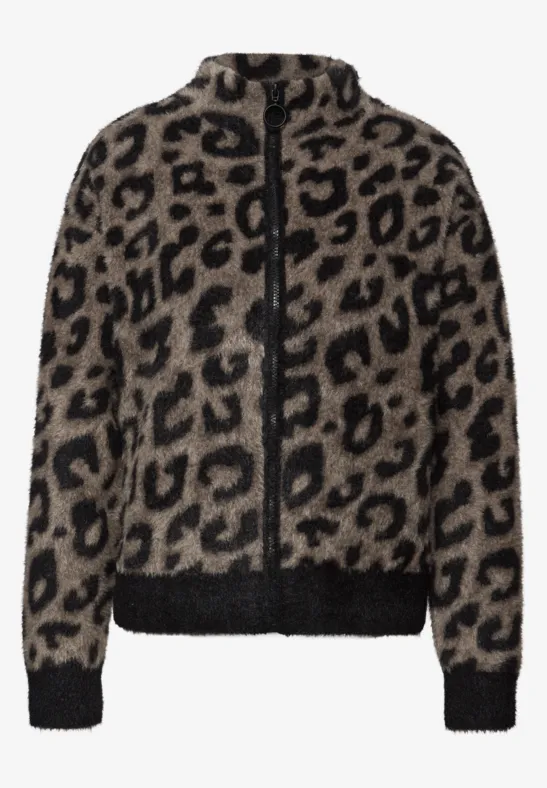 STREET-ONE Flauschiger Leo Cardigan für Damen in Schwarz | STREET-ONE