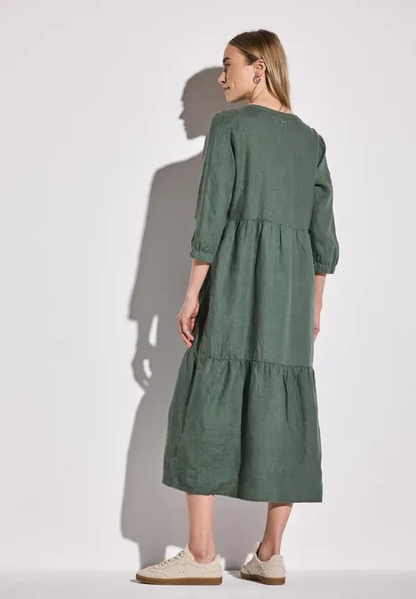 Leinen-Kleid mit Volants garden green