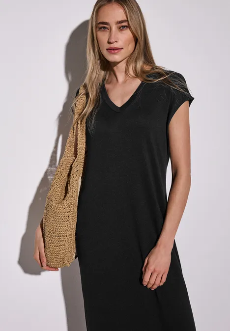 Strick-Look Kleid Black