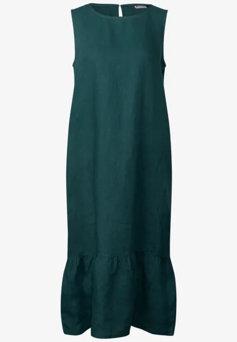 Volant-Kleid aus Leinen dark garden green