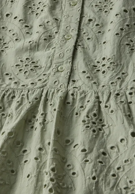 Kleid mit Lochstickerei soft moss green