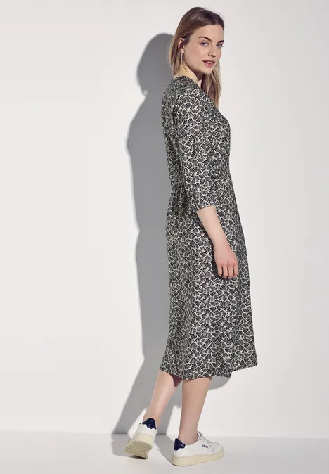 Print-Kleid mit Smock-Detail deep blue