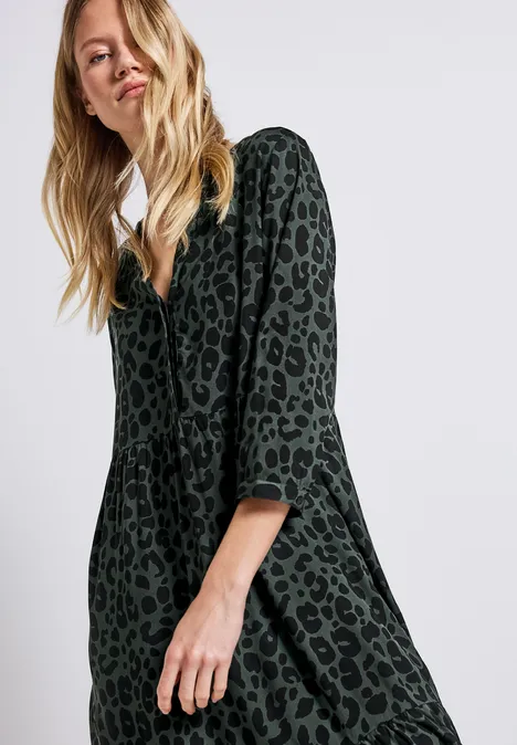 Gemustertes Volant-Kleid mid green
