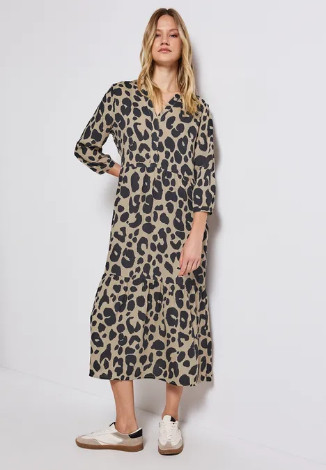 Gemustertes Volant-Kleid coastal beige