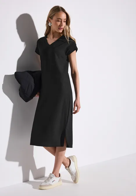Kleid mit Rippstruktur Black
