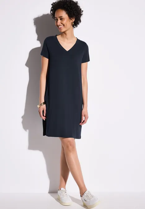 Jersey-Kleid in Unifarbe deep blue