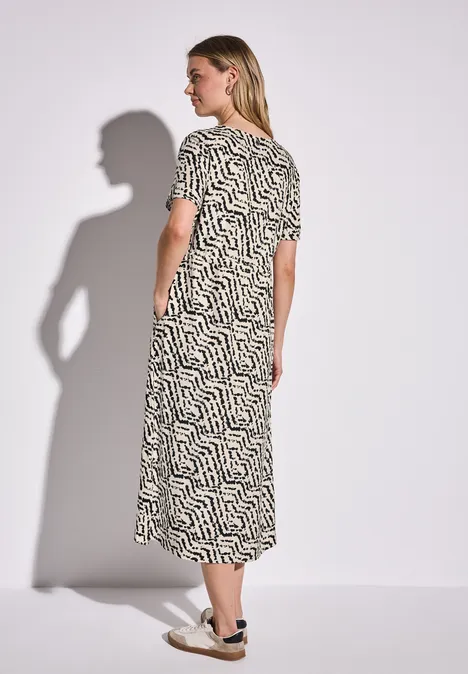 Gemustertes Midi-Kleid moonstone sand