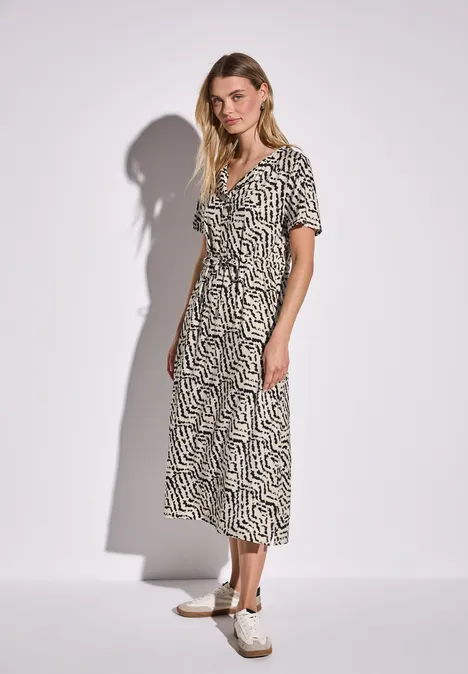 Gemustertes Midi-Kleid moonstone sand