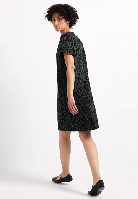 Gemustertes Twill-Kleid mid green