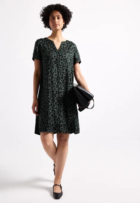 Gemustertes Twill-Kleid mid green