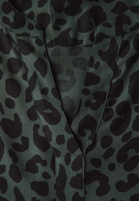 Gemustertes Twill-Kleid mid green