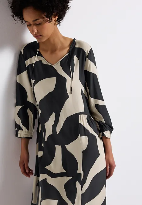 Gemustertes Midi-Kleid whale tail grey