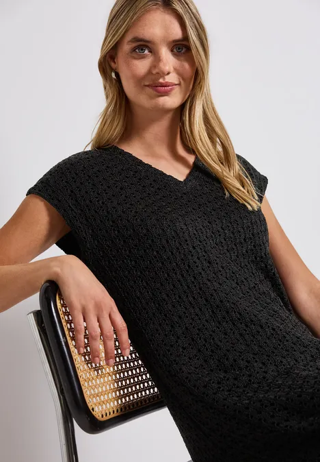 Spitzenkleid mit V-Neck Black