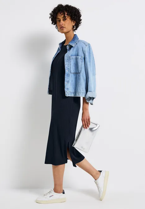 Kleid mit Rippstruktur deep blue