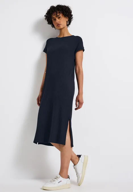Kleid mit Rippstruktur deep blue