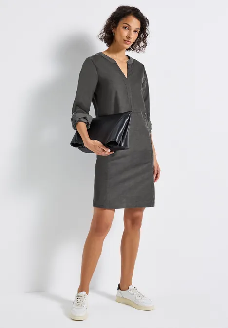 Cordkleid mit Split Neck concrete grey