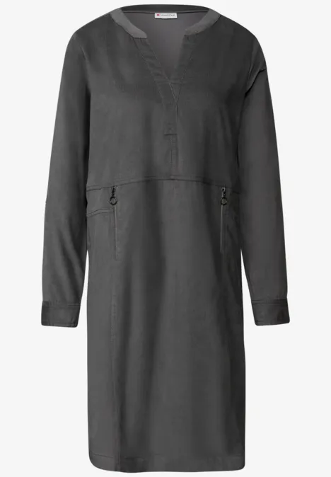 Cordkleid mit Split Neck concrete grey