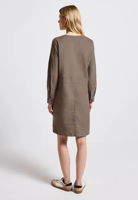 Cordkleid mit Split Neck bark brown