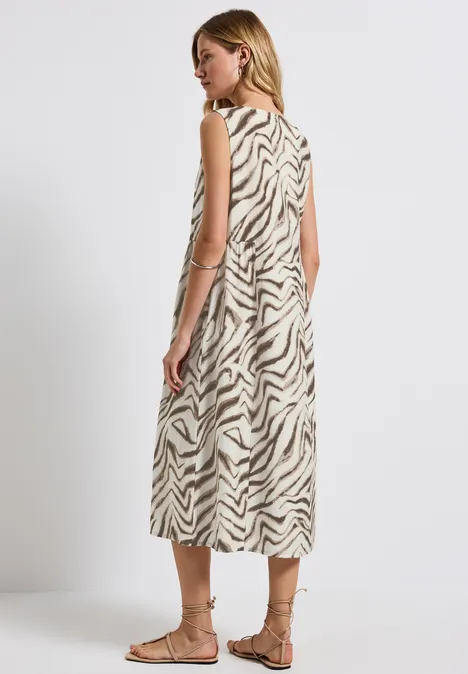 Gedessineerde midi-jurk tumbled beige