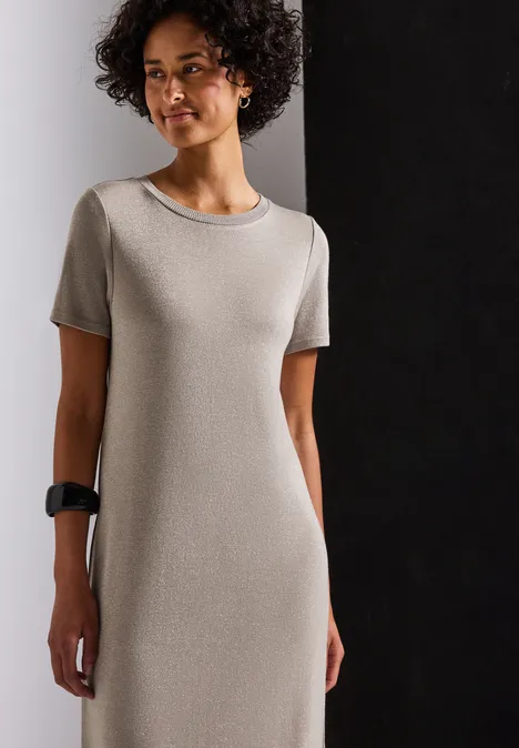 Glitzerndes T-Shirt Kleid tumbled beige