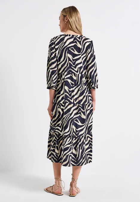 Gemustertes Volant-Kleid deep blue