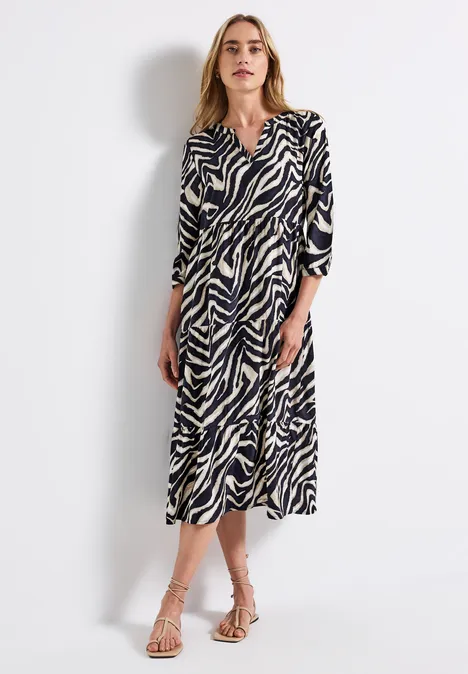 Gemustertes Volant-Kleid deep blue