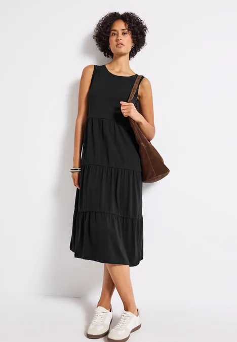 Jersey-Kleid mit Volants Black