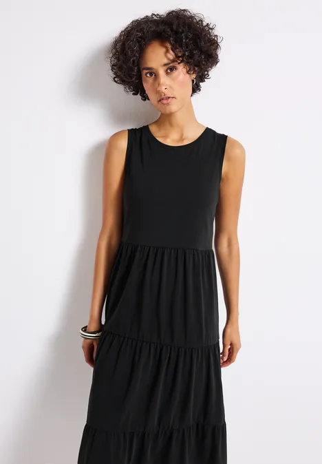 Jersey-Kleid mit Volants Black