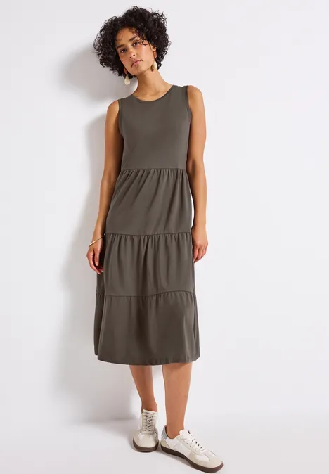Jersey-Kleid mit Volants nomad brown