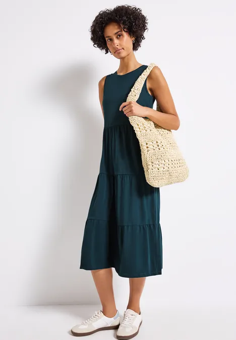 Jersey-Kleid mit Volants tide blue