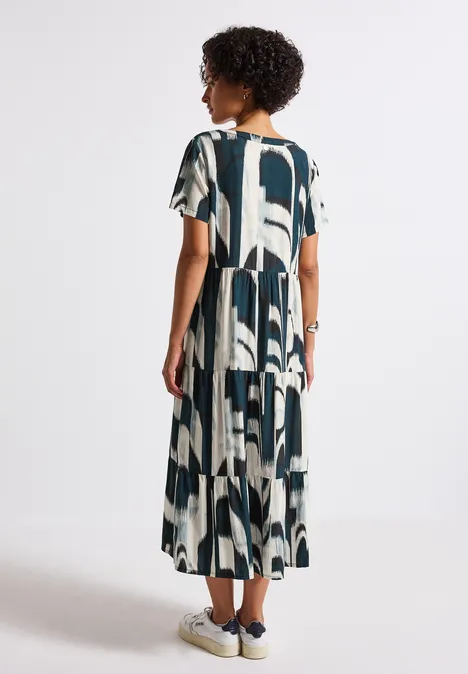 Volant-Kleid mit Ikat Print tide blue