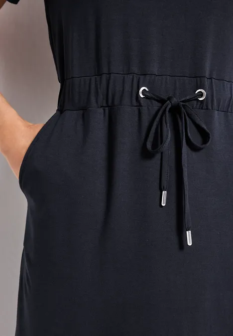 Jersey-Kleid mit Tunnelzug deepwater blue