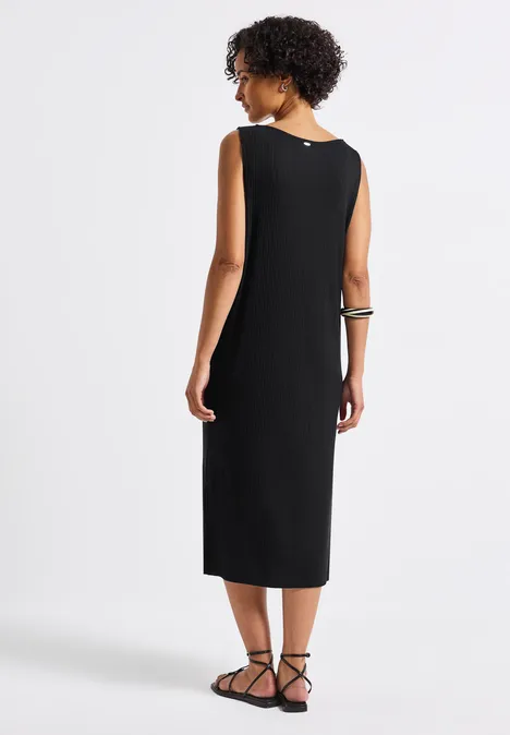 Ärmelloses Rippstrukturkleid Black