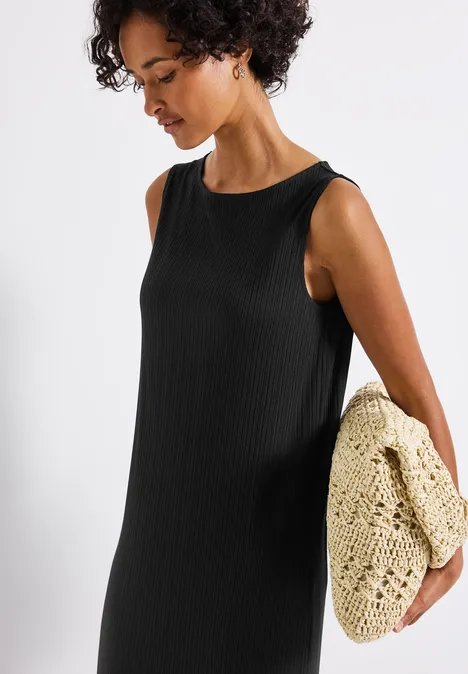 Ärmelloses Rippstrukturkleid Black