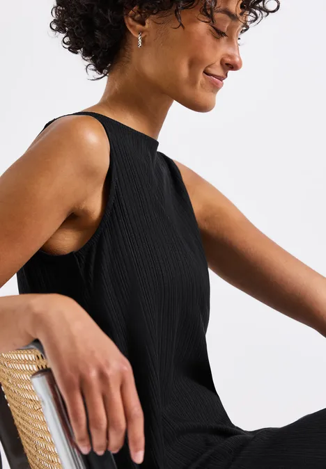Ärmelloses Rippstrukturkleid Black