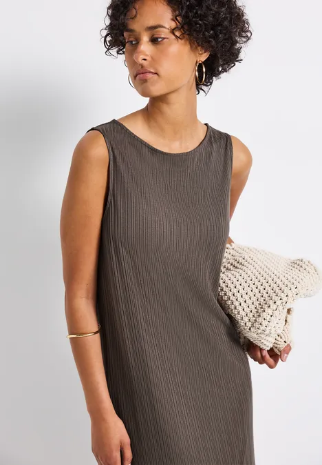 Ärmelloses Rippstrukturkleid nomad brown