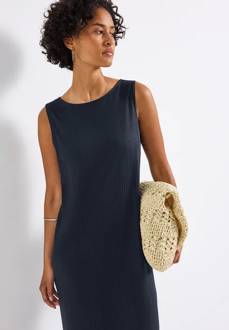 Mouwloze geribde jurk deepwater blue