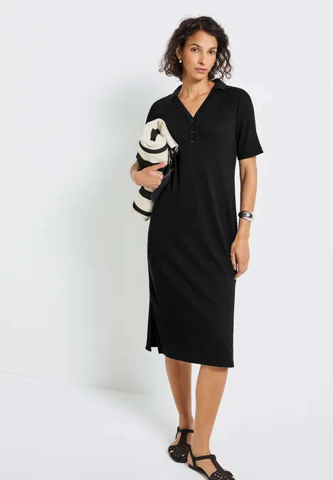 Polokleid mit Rippstruktur Black