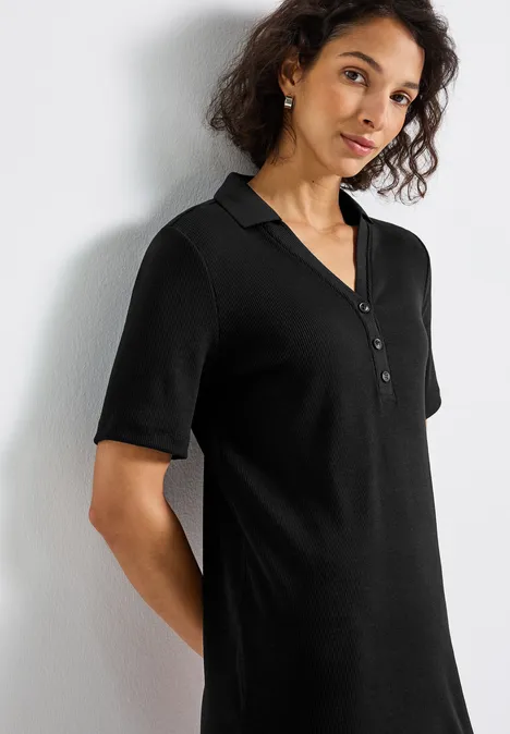 Polokleid mit Rippstruktur Black