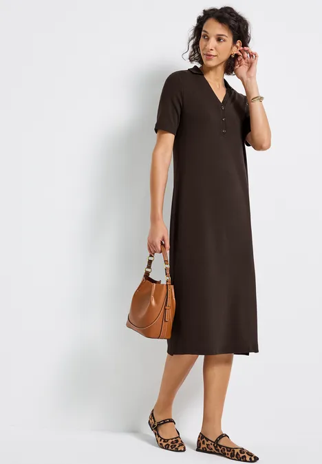 Polo-jurk met geribde structuur deep roast brown