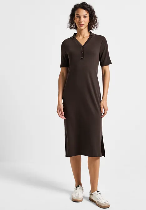 Polokleid mit Rippstruktur deep roast brown