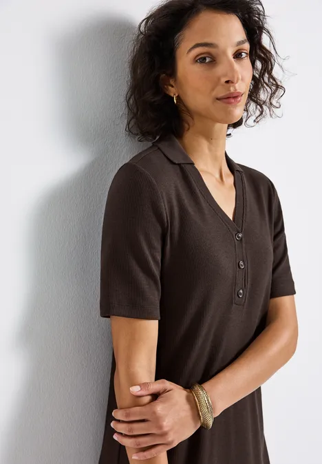 Polokleid mit Rippstruktur deep roast brown